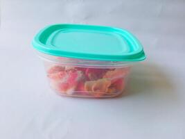pink crackers in a jar and isolate on white. photo
