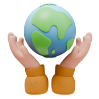 3D Render Icon Hands Holding Earth Planet with Continents. Ecology Nature Protection Environment Concept. 3D Illustration Design Web Mobile App png