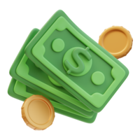3D Icon Flying Green Money Banknotes and Golden Coins Dollar Sign. Money Finance Concept. 3D Illustration Design for Website or Mobile App png