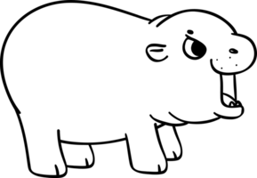 Baby Grumpy Pygmy bouncy hippo standing doodle outline coloring image png