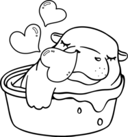 Baby Pygmy bouncy hippo sleeping in basin doodle outline coloring image png