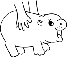 Baby Grympy Pygmy bouncy hippo with hands touching doodle outline coloring image png