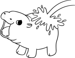 Baby Grumpy Pygmy bouncy hippo with splash water doodle outline coloring image png