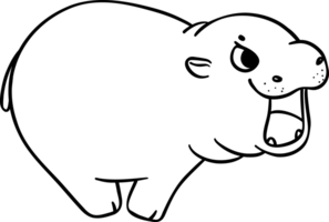 Baby Grumpy Pygmy bouncy hippo running doodle outline coloring image png
