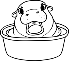 Grumpy Pygmy bouncy hippo in basin doodle outline coloring image png