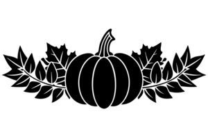 one pumpkin is flanked by smaller pumpkins and surrounded by maple leaves cutouts png
