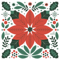 red poinsettia is centered , surrounded by an intricate pattern of green leaves cutouts png