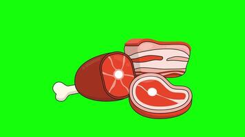 Animated Raw Meat animation on green screen video