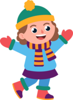 A girl in a blue jacket and a green hat is smiling and waving png