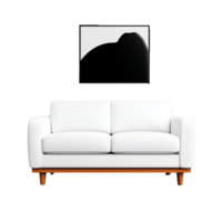 Modern white sofa with abstract art on transparent background png