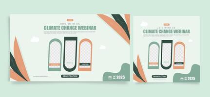 Climate Change webinar template, banner and social media post template. Global warming webinar vector