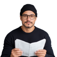 Casual man reading a newspaper with a relaxed expression png