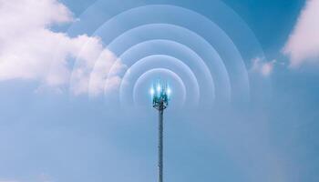 Connecting, communicating, and exchanging with global network cloud data internet technology. Using wireless data with high-speed technology for economic, scientific, and financial development. photo