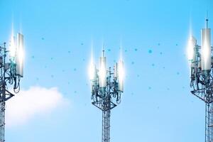 Connecting, communicating, and exchanging with global network cloud data internet technology. Using wireless data with high-speed technology for economic, scientific, and financial development. photo