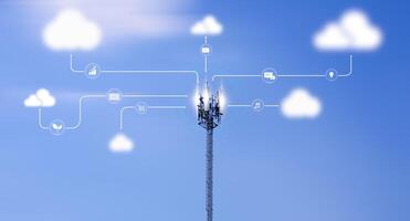 Connectivity, communication, and financial exchange with global network cloud data internet technology. Using wireless data with high-speed technology for economic and scientific development photo