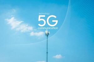 Connecting, communicating, and exchanging with global network cloud data internet technology. Using wireless data with high-speed technology for economic, scientific, and financial development. photo
