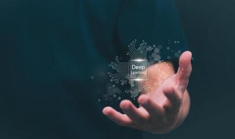 The person showing AI technology that connects information to various systems, concepts, management, digital transformation Internet of Things, Big Data and Business Processes, Automated Operations photo