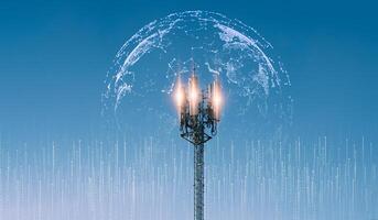 Connecting, communicating, and exchanging with global network cloud data internet technology. Using wireless data with high-speed technology for economic, scientific, and financial development. photo