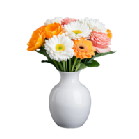 Colorful daisy bouquet in a white vase on transparent background png