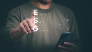 Environmental, Social, and Corporate Governance ESG concepts. Doing business in a sustainable, ethical, and Responsible investment To conserve nature and solve environmental and social problems photo