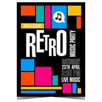 Retro music party poster or banner with colourful geometric shapes. invitation template for musical show, disco dance entertainment event with live DJ performance. vector