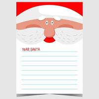 Christmas postcard for Santa or wish list blank template for filling by kids during winter holidays. Ready to print illustration with Santa Claus character and empty lines to complete. vector