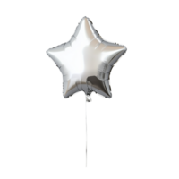 Silver star balloon with shiny metallic finish and string attachment png