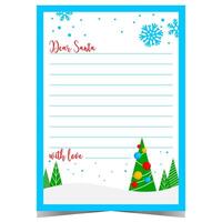 Blank template for Christmas letter or wish list with decorated Christmas trees and snowflakes. Ready to print illustration for children to fill out and send to Santa Claus. vector