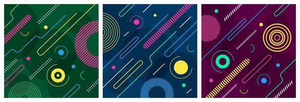 Colorful abstract background set. Overlap layer on dark space with geometric shape decoration. Modern graphic design element rounded lines style concept for web banner, flyer, card, or brochure cover vector