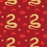 Seamless pattern with Asian Snake on red background . happy Chinese new year of the Snake 2025. wallpaper. vector