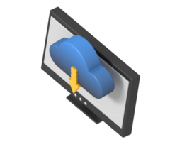 Web download on computer cloud isometric style png
