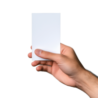 Hand holding blank business card on transparent background png