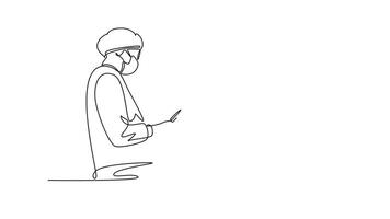 Animated self drawing of continuous line draw group of team surgeon doctor doing surgery operation to patient with critical condition. Operating surgery room concept. Full length one line animation video