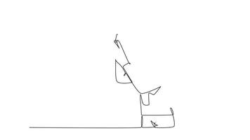 Self drawing animation of single line draw of female doctor testing syringe injection work properly to inject vaccine to patient. Medical healthcare concept. Continuous line draw. Full length animated video