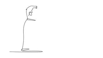 Self drawing animation of single line draw of male doctor measure proper dose about covid vaccine injection for sick patient. Coronavirus medical treatment. Continuous line draw. Full length animated video