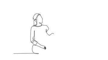 Animated self drawing of continuous line draw male doctor examining woman patient checking pulse rate and blood pressure using tensiometer. Medical treatment concept. Full length single line animation video