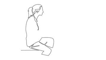 Animated self drawing of continuous line draw of female doctor checking patient pulse rate and blood tension using tensiometer. Medical health care treatment concept. Full length single line animation video