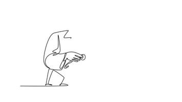 Self drawing animation of single line draw of male veterinarian examining and take care of a sick cat because of a bacteria. Pet health care service concept. Continuous line draw. Full length animated video