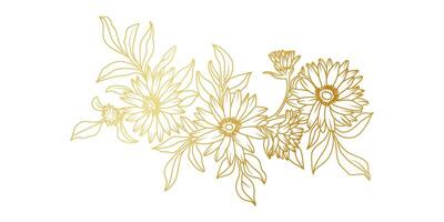 Golden Aster flowers line art isolated on white background. Luxury Aster floral design elements for invitation, wedding, wallpaper, print template, illustration vector