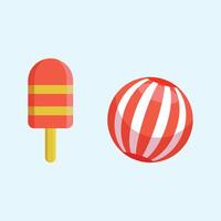 Set of summer elements with food and clothes in flat style vector