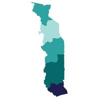 Togo map. Map of Togo in administrative provinces in multicolor vector