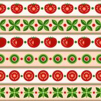 Tomato seamless pattern with design elements in simple geometric style. Tomato slices, leaves. For branding, decoration of food package, cover design, decorative print, background8 vector