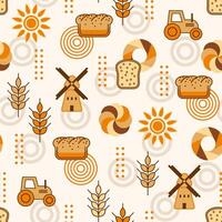 Bread, bakery themed background with icons, design elements in simple style. Seamless pattern with abstract shapes. Good for branding, decoration of food package, cover design, decorative print vector