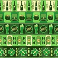 Patricks day geometric pattern with beer icons, symbols of holiday. Horizontal striped background. Good for branding, decoration of beer package, cover design Simple flat style vector