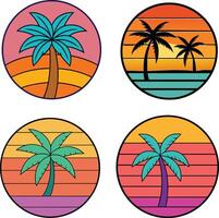 Palm tree with sun sets in sea beach vector