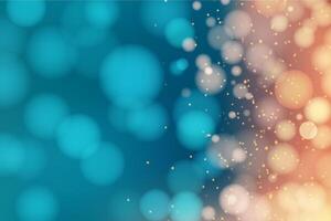 Abstract bokeh background with soft, overlapping circles in blue and orange hues with small glowing particles vector