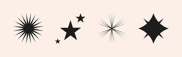 Set of shiny stars, sparkles, sun shape. Abstract explosion, glow and blink effects for festive party design. Twinkle glitter and flash graphic elements. Isolated illustrations. vector