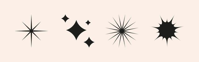 Set of shiny sun, star, sparkle shapes. Abstract glow, explosion and blink effects for celebrate party design. Twinkle glitter and flash graphic elements. Isolated illustrations. vector