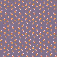 Halloween sweet seamless pattern with hand drawn candies. Candy corns on purple background. Cute print design for Halloween textile vector