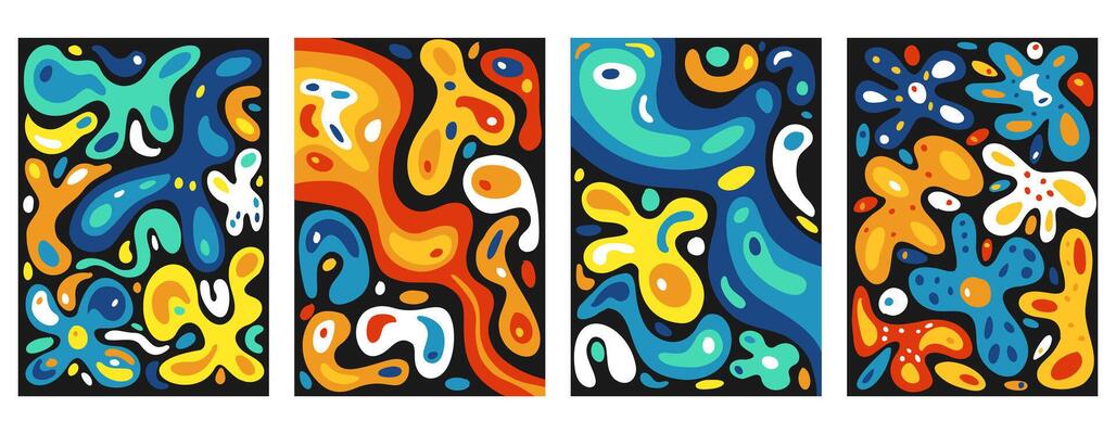 Set of Abstract hand drawn contrast posters, backgrounds, flyer templates, contemporary collage. Biomorphism concept art. Organic line abstract illustration with curves and shapes.